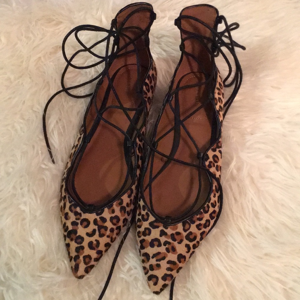 Leopard Zara lace up ballerina flats